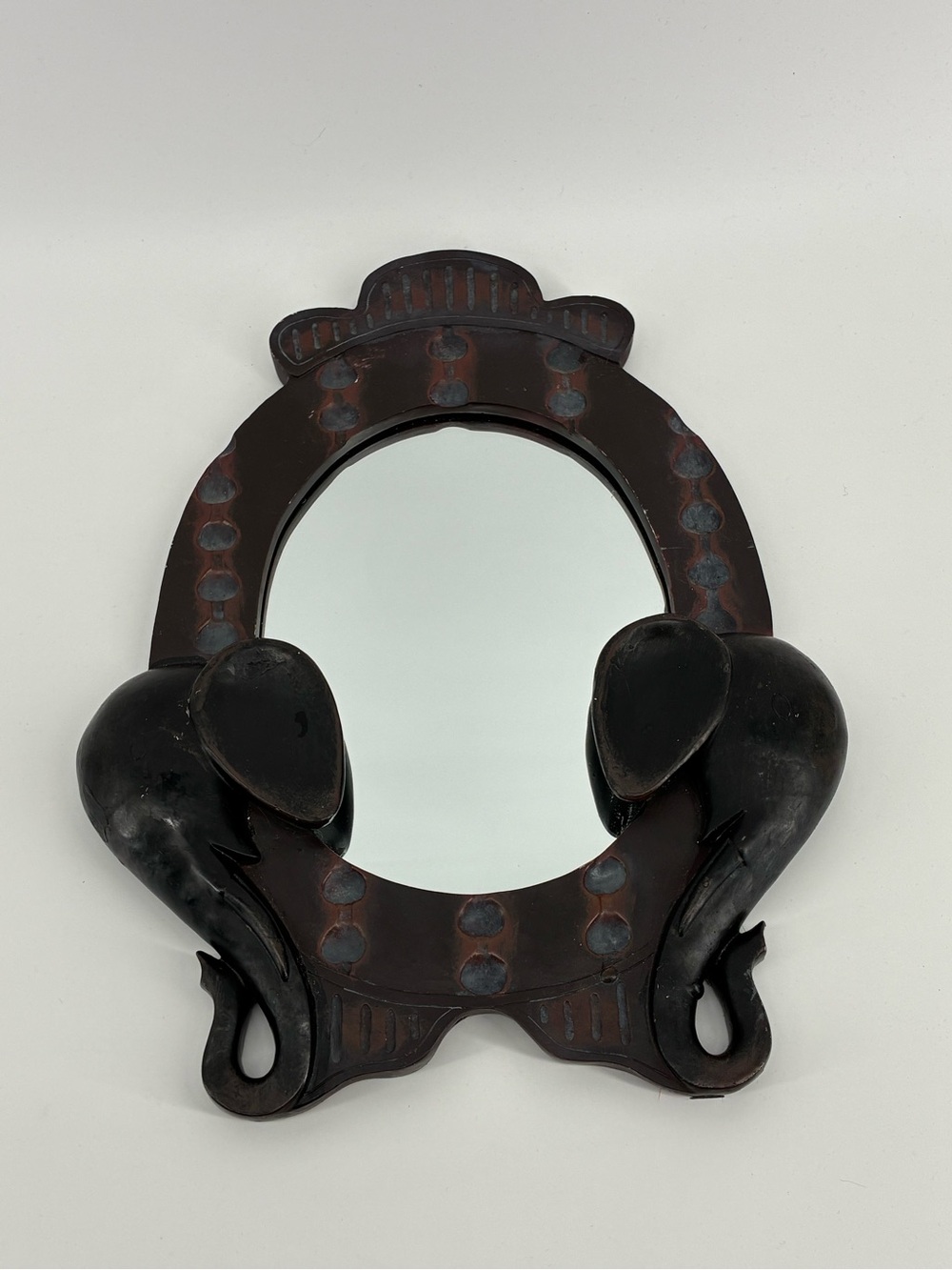 Carved Elephant Frame Mirror in Dark Brown